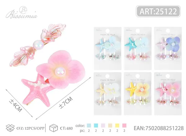 Pasadores para cabello con estrella de mar y flor 7cm, 2 piezas