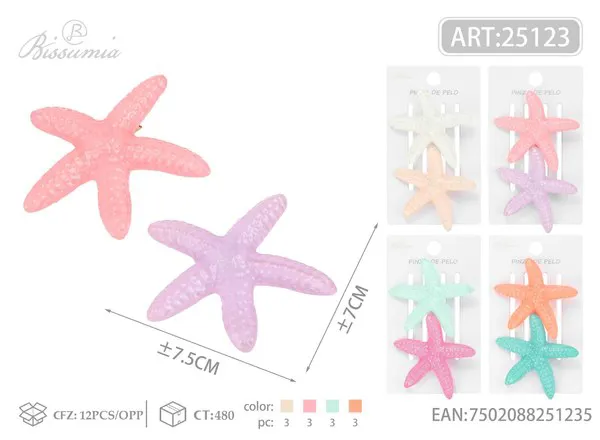 Pasadores para cabello con estrella de mar 7cm, 2 piezas