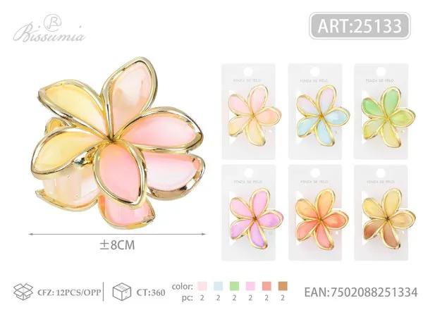 Pinza para cabello flor de plumeria degradado bicolor 8cm