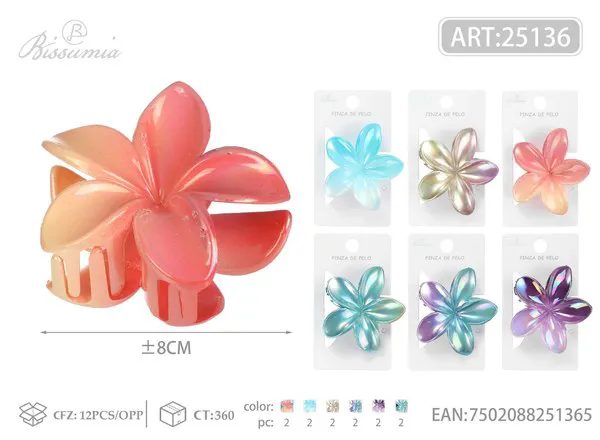 Pinza para cabello flor de plumeria tricolor 8cm
