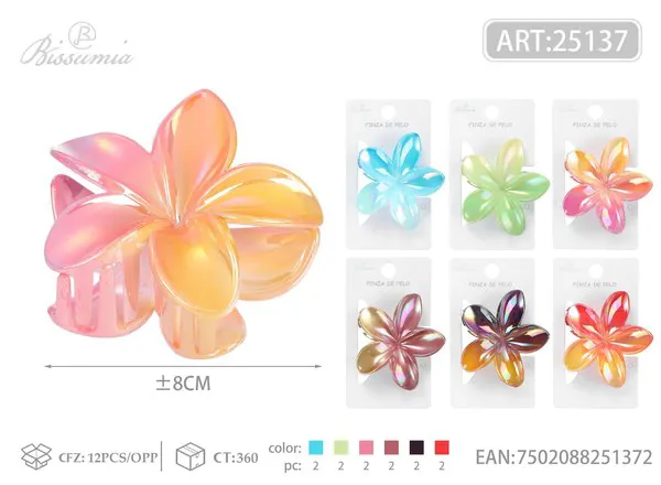 Pinza para cabello flor de plumeria bicolor 8cm