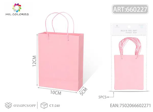 Bolsa de regalo de papel rosa con asas 12x10x5cm, 5 piezas