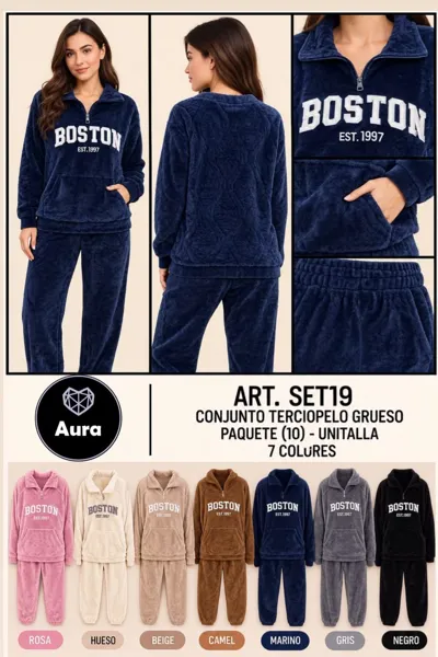 Conjunto de sudadera de terciopelo con medio cierre y pantalón