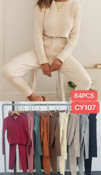 Conjunto de suéter y pantalón de punto acanalado