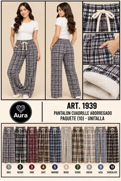 Pantalón a cuadros con forro aborregado y cordón