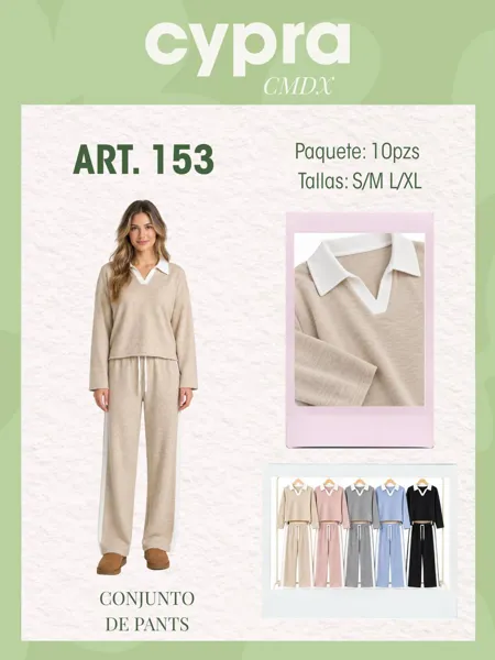 Conjunto de suéter con cuello polo y pantalón de punto