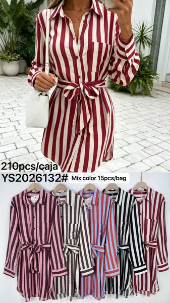 Vestido camisero a rayas con cinturón