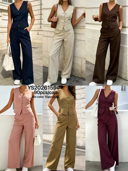Conjunto de chaleco y pantalón de pierna ancha