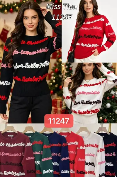 Suéter navideño para dama con letras Feliz Navidad