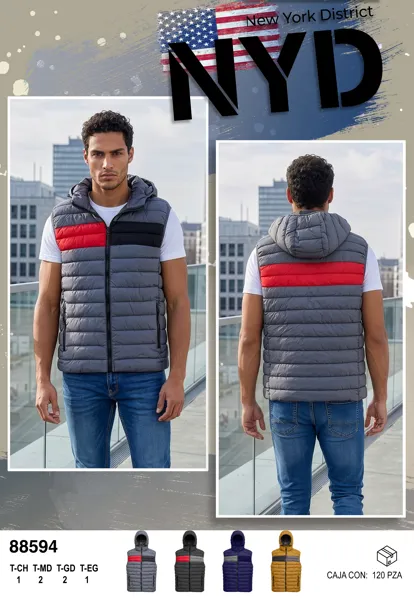 Chaleco acolchado con capucha y franja para hombre