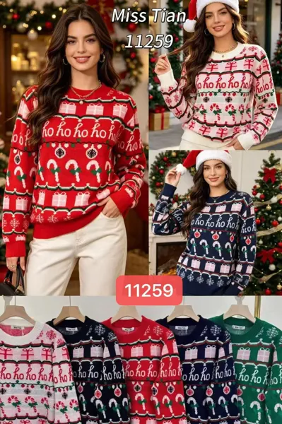 Suéter navideño con estampado Ho Ho Ho y bastones