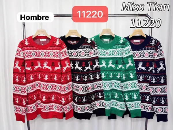 Suéter navideño para hombre con renos y copos de nieve