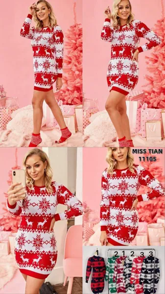 Vestido tipo suéter navideño con copos de nieve