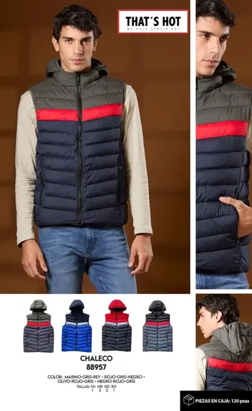 Chaleco acolchado bicolor con capucha para hombre