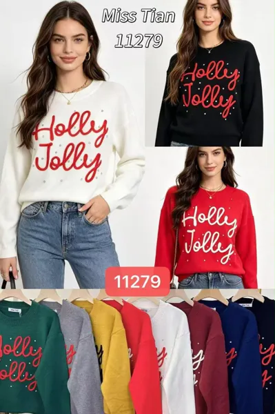 Suéter navideño con letras Holly Jolly