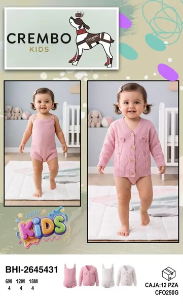 Conjunto de pañalero y cárdigan tejido para bebé
