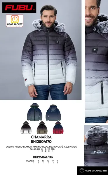 Chamarra acolchada degradada con capucha de peluche para hombre