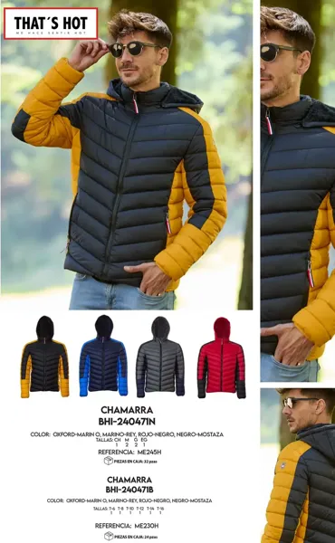 Chamarra acolchada bicolor con capucha para hombre