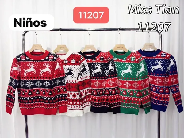 Suéter navideño infantil con renos y copos de nieve