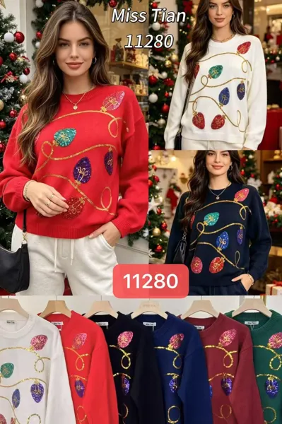 Suéter navideño con luces de lentejuelas
