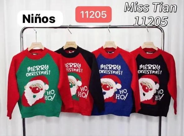 Suéter navideño infantil con Santa Claus y letras Merry Christmas