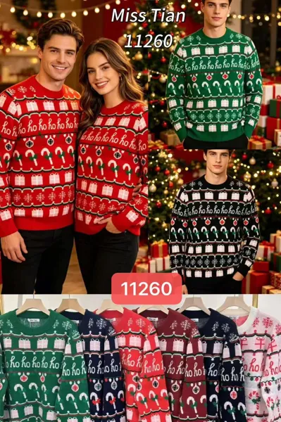 Suéter navideño unisex con estampado Ho Ho Ho