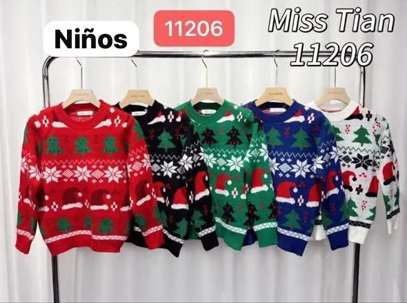 Suéter navideño infantil con pinos y copos de nieve