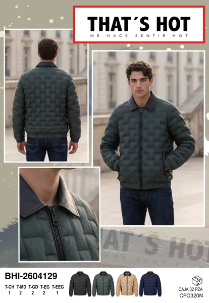 Chamarra acolchada para hombre con cuello de camisa