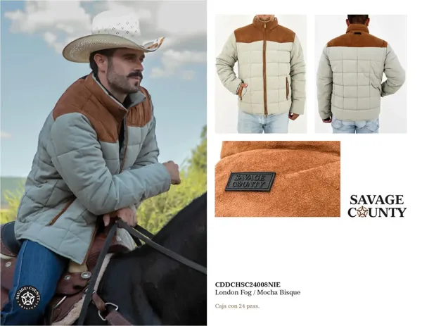 Chamarra acolchada bicolor con hombros de gamuza para hombre