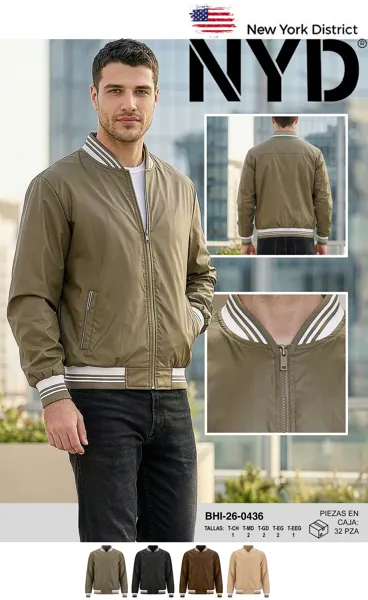 Chamarra tipo bomber para hombre con puños tejidos