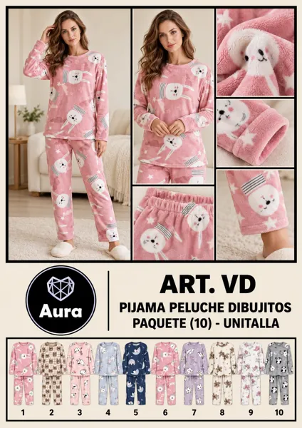 Pijama de peluche para dama con estampado de ositos