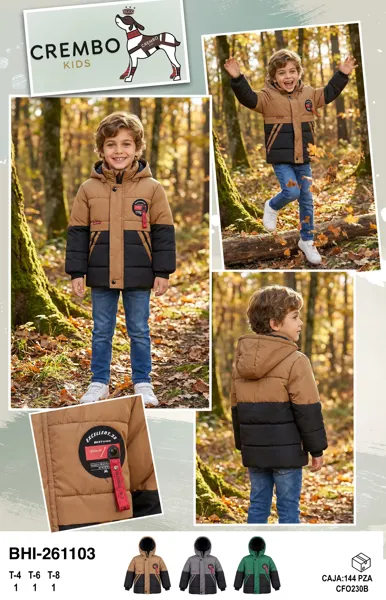 Chamarra acolchada infantil bicolor con capucha
