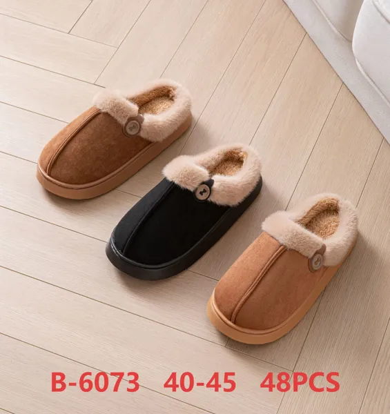 Pantuflas de invierno para hombre de gamuza con cuello de peluche y botón