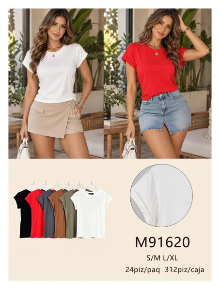 Playera manga corta cuello redondo lisa