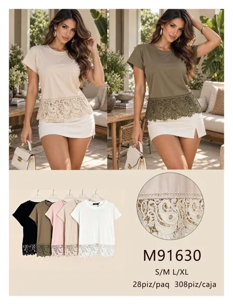 Playera manga corta con detalle crochet en ruedo