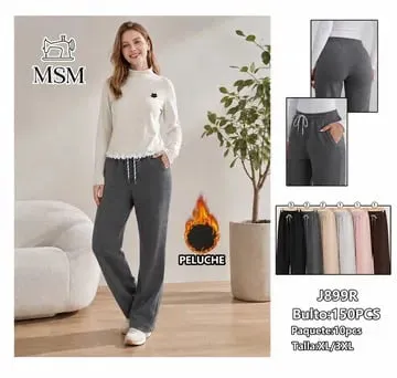 Pantalón casual de pierna recta con forro de peluche y cordón