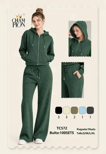 Conjunto de sudadera con capucha y cierre y pantalón texturizado