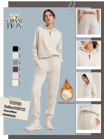 Conjunto de sudadera con medio cierre y pantalón jogger térmico