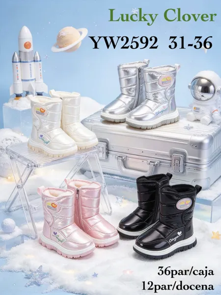 Botas de nieve infantiles acolchadas con velcro