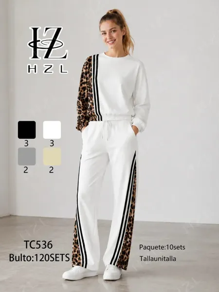 Conjunto de sudadera y pantalón con paneles de leopardo
