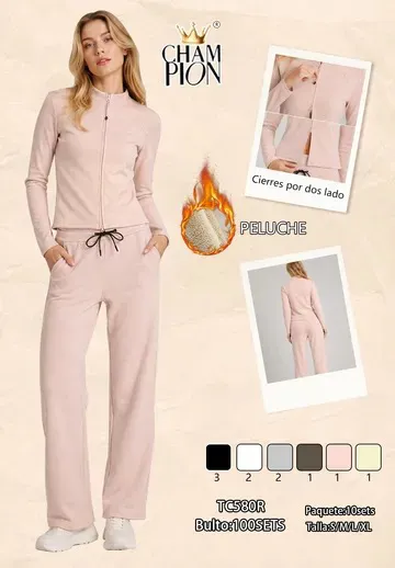 Conjunto de chamarra con cierre y pantalón con forro de peluche