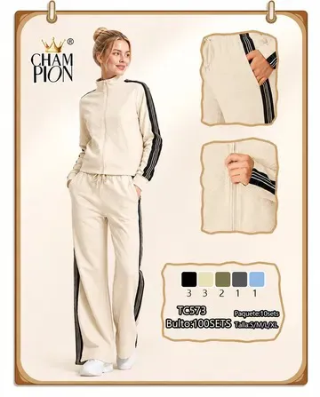 Conjunto deportivo de chamarra con cierre y pantalón con franjas laterales