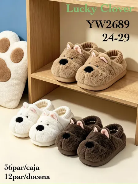 Pantuflas de peluche infantiles con diseño de perrito