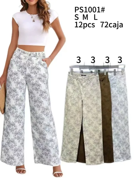 Pantalón de pierna ancha con estampado floral-PS1001