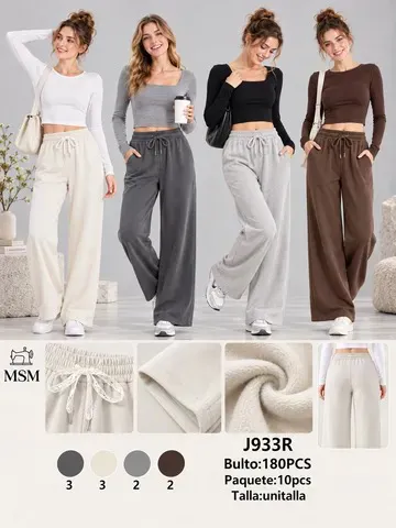 Pantalón de pierna ancha de felpa con cordón