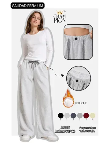 Pantalón de pierna ancha con forro de peluche y botón