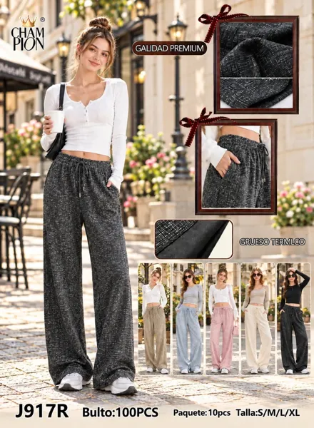 Pantalón de pierna ancha jaspeado de tela térmica gruesa