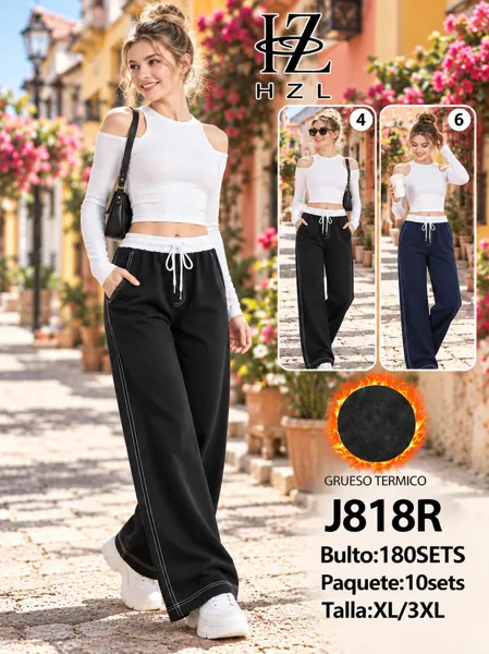 Pantalón de pierna ancha térmico con cintura en contraste y costuras visibles