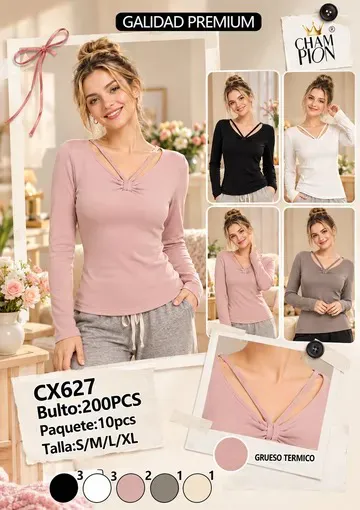 Blusa de manga larga térmica con tiras cruzadas en el escote