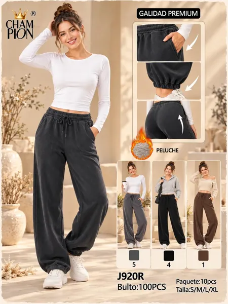 Pantalón deportivo de pierna ancha con forro de peluche y puño ajustable